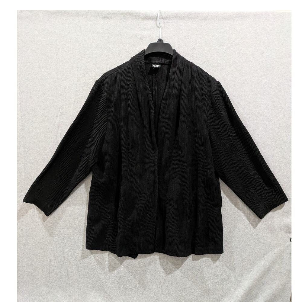 Eileen Fisher Blazer Jacket Womens Large Textured Knit One Button Pockets Black‎